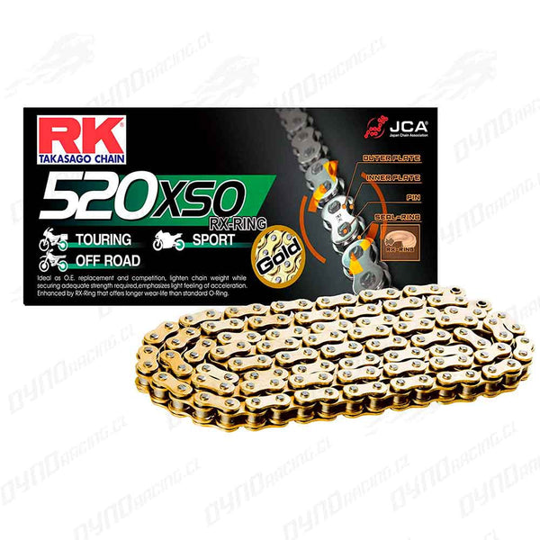 Cadena rk 520  120 xso dorada o ring   reforzada   sport