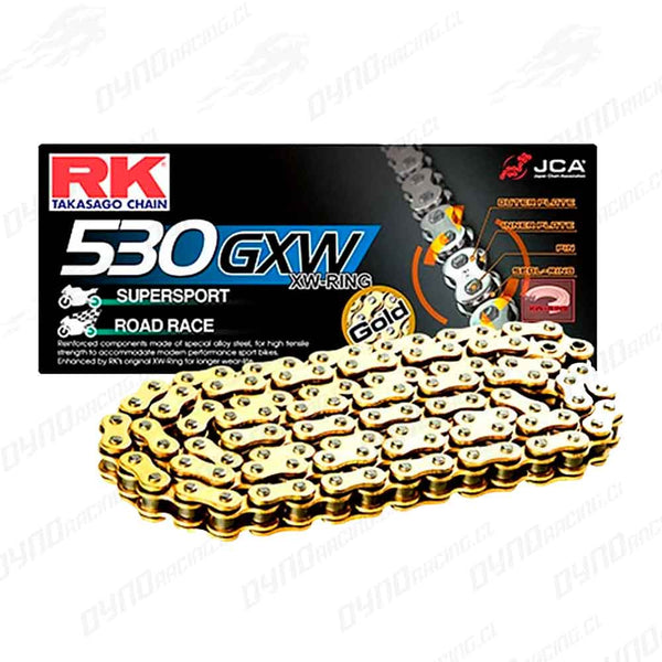 Cadena rk 530 120 gxw dorada xw ring   reforzada   super sport